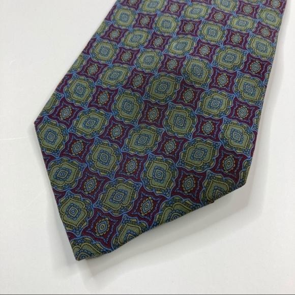 3/$30 George Kent | Vintage Green/Maroon Silk Necktie - Picture 3 of 6